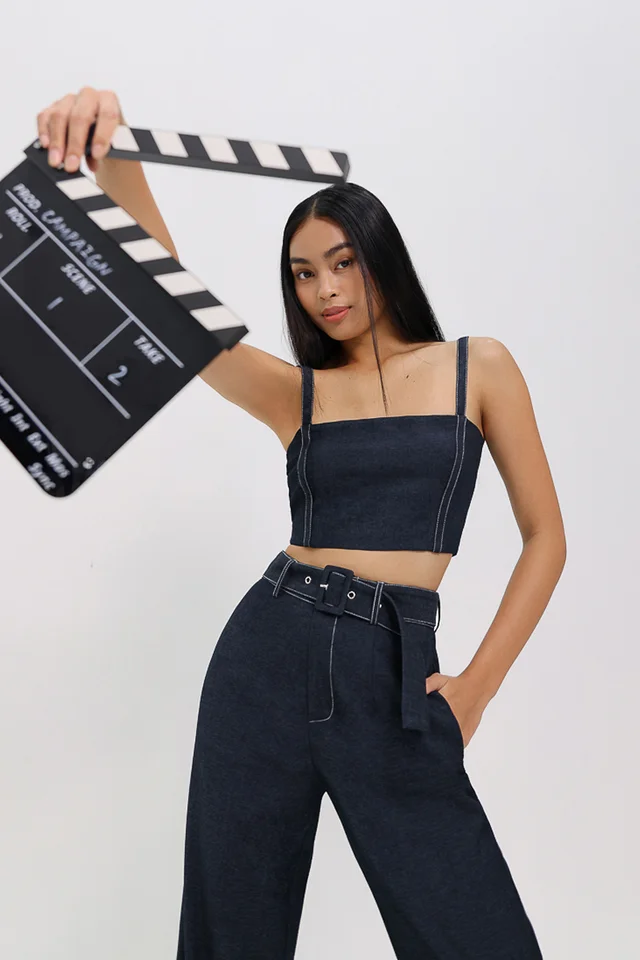 ELEVATE CONTRAST STITCH DENIM PADDED TOP (DARK)