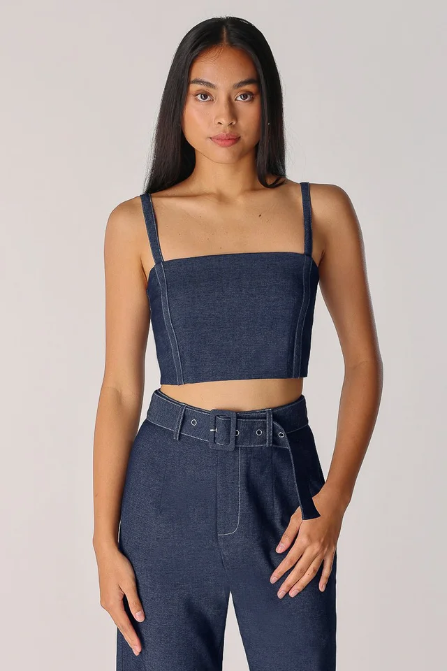 ELEVATE CONTRAST STITCH DENIM PADDED TOP (MID)