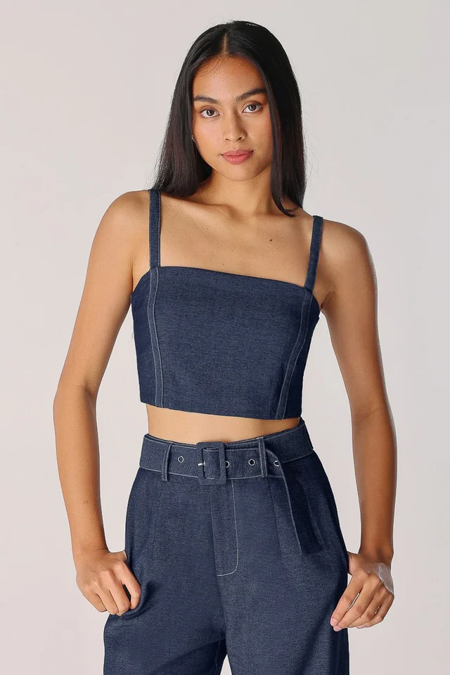ELEVATE CONTRAST STITCH DENIM PADDED TOP (MID)