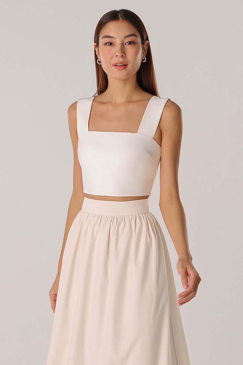MARCY PADDED THICK STRAP CROP TOP WHITE