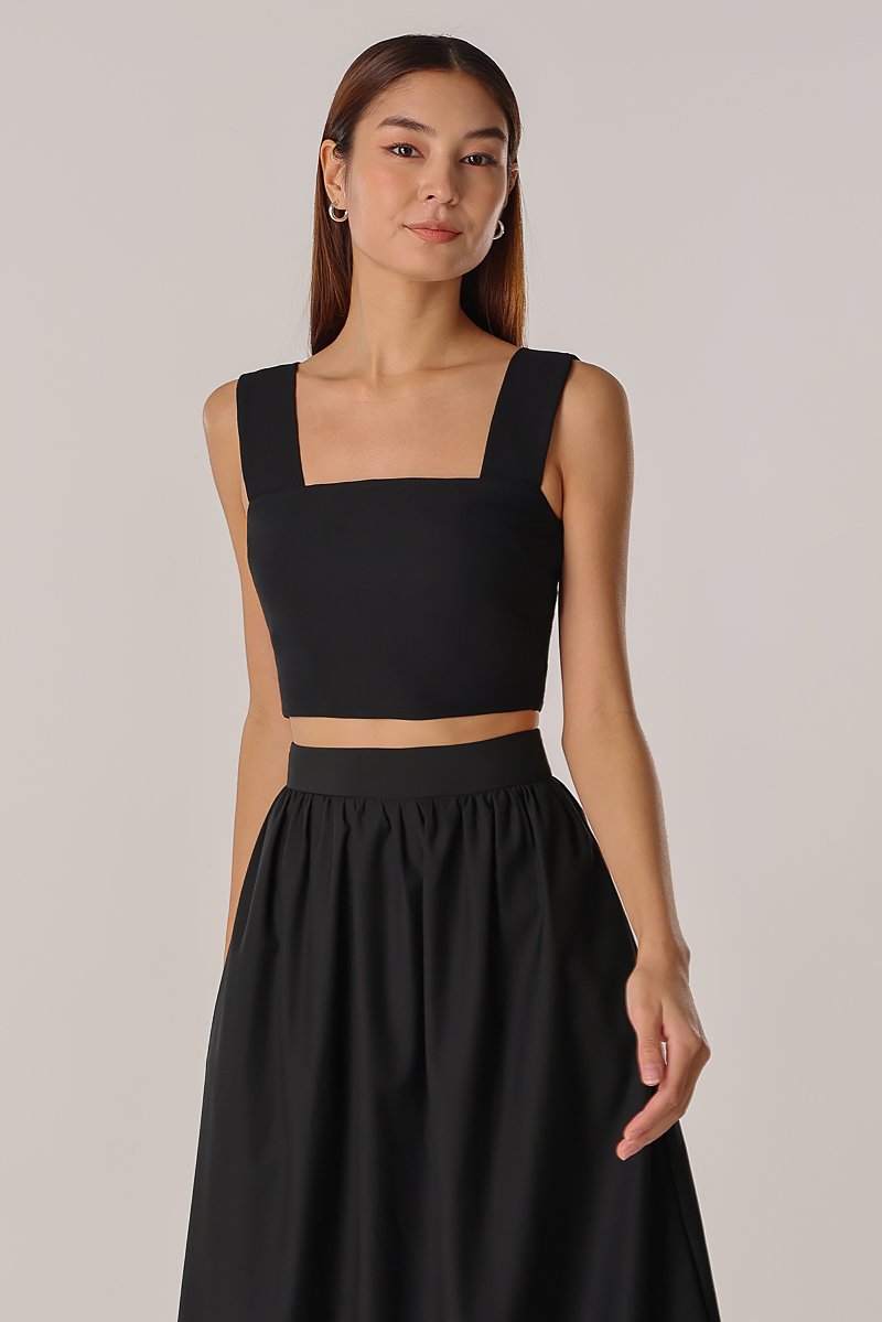 MARCY PADDED THICK STRAP CROP TOP (BLACK) | Lovet