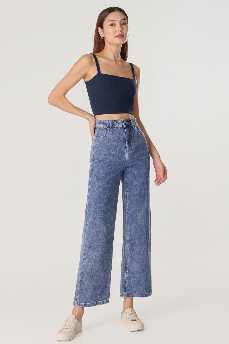 The Zena High Rise Wide Leg Jean in Dark Blue