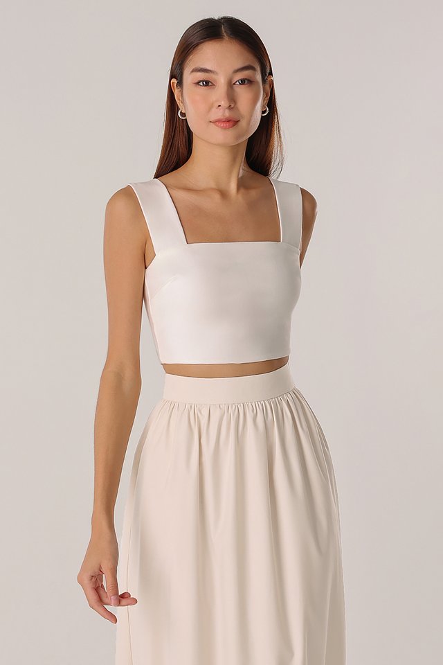 MARCY PADDED THICK STRAP CROP TOP (WHITE)