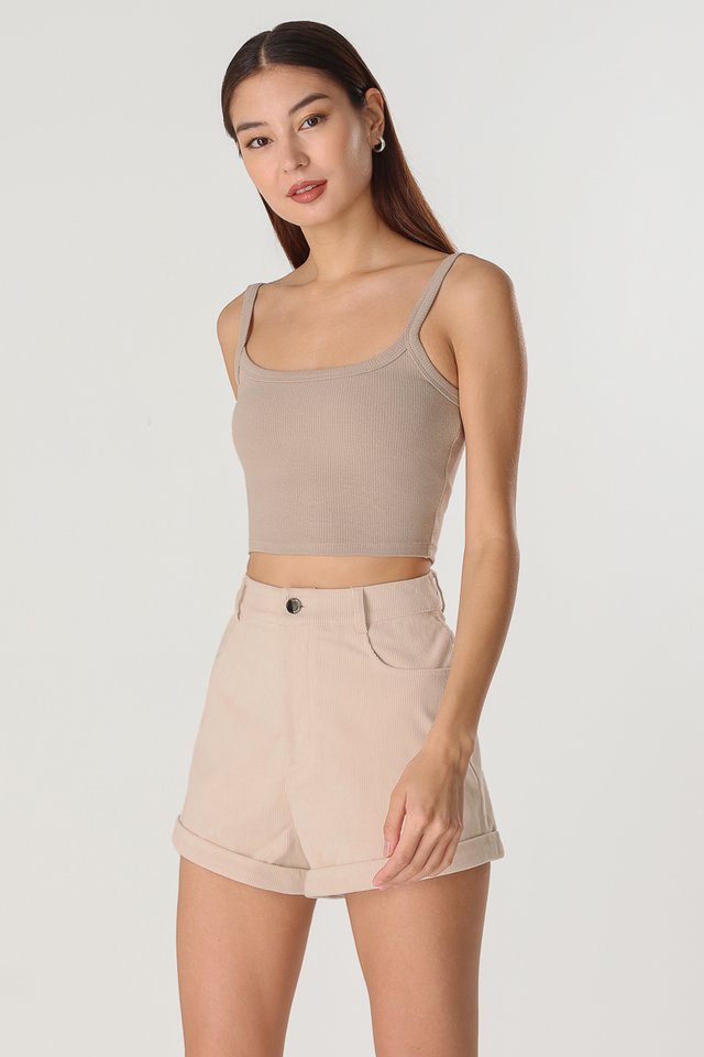 ANNETTE REVERSIBLE PADDED RIBBED TOP - CROPPED (DUNE)