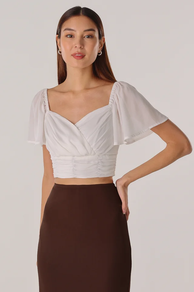 THERESA CHIFFON RUCHED WRAP TOP (WHITE)