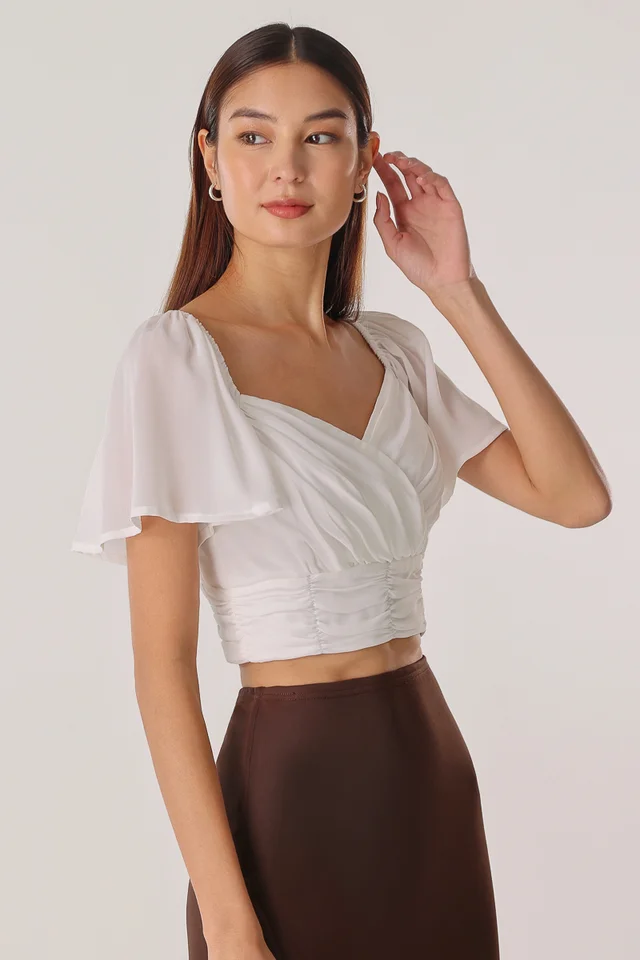 THERESA CHIFFON RUCHED WRAP TOP (WHITE)