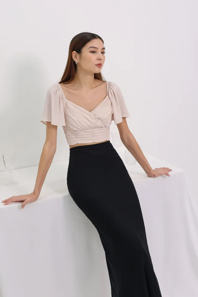 THERESA CHIFFON RUCHED WRAP TOP (CHAMPAGNE)