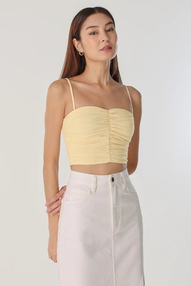 LIANA 2-WAY PADDED RUCHED SWEETHEART TOP (BUTTER YELLOW)
