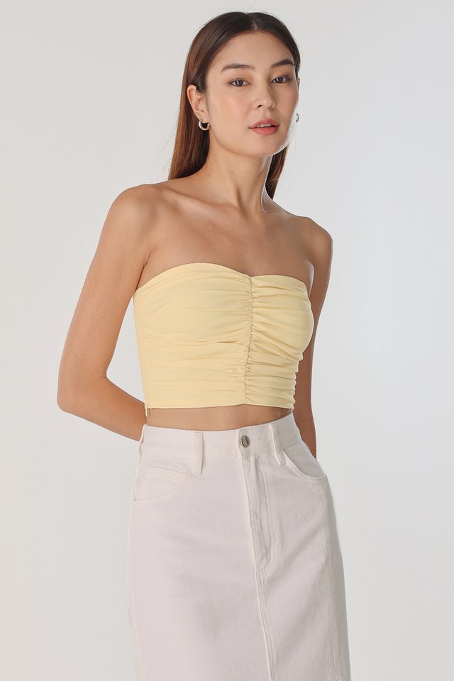 LIANA 2-WAY PADDED RUCHED SWEETHEART TOP (BUTTER YELLOW)