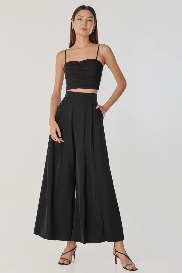 TARA PLEATED WIDE LEG PANTS (BLACK)