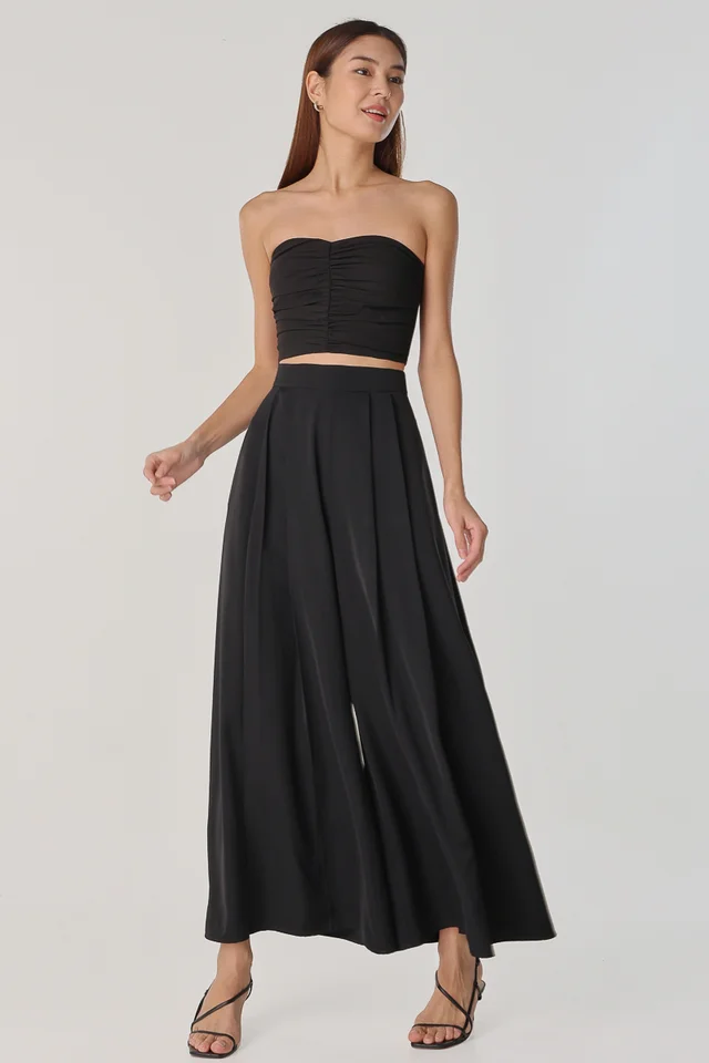 TARA PLEATED WIDE LEG PANTS (BLACK)