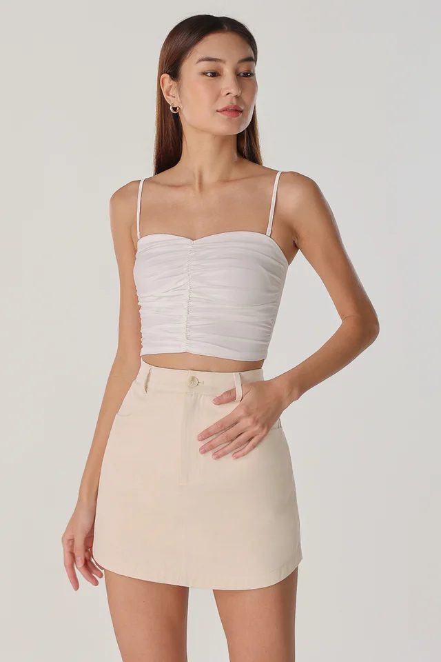 LIANA 2-WAY PADDED RUCHED SWEETHEART TOP (WHITE)