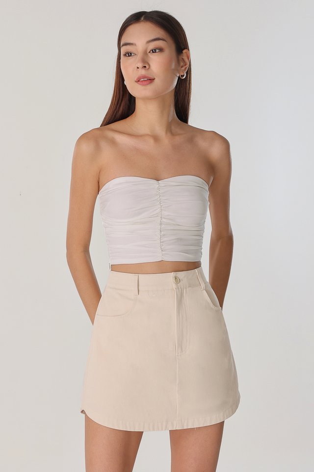 LIANA 2-WAY PADDED RUCHED SWEETHEART TOP (WHITE)