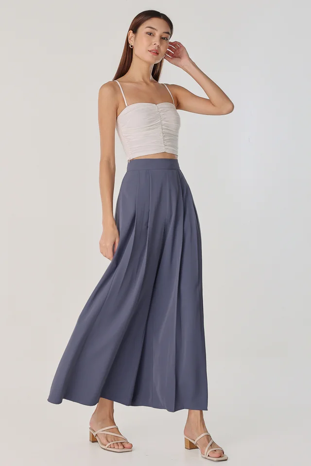 TARA PLEATED WIDE LEG PANTS (STEEL BLUE)