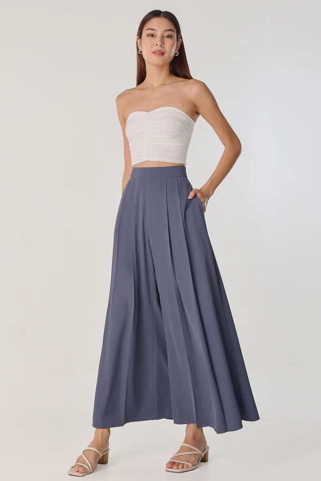 TARA PLEATED WIDE LEG PANTS (STEEL BLUE)