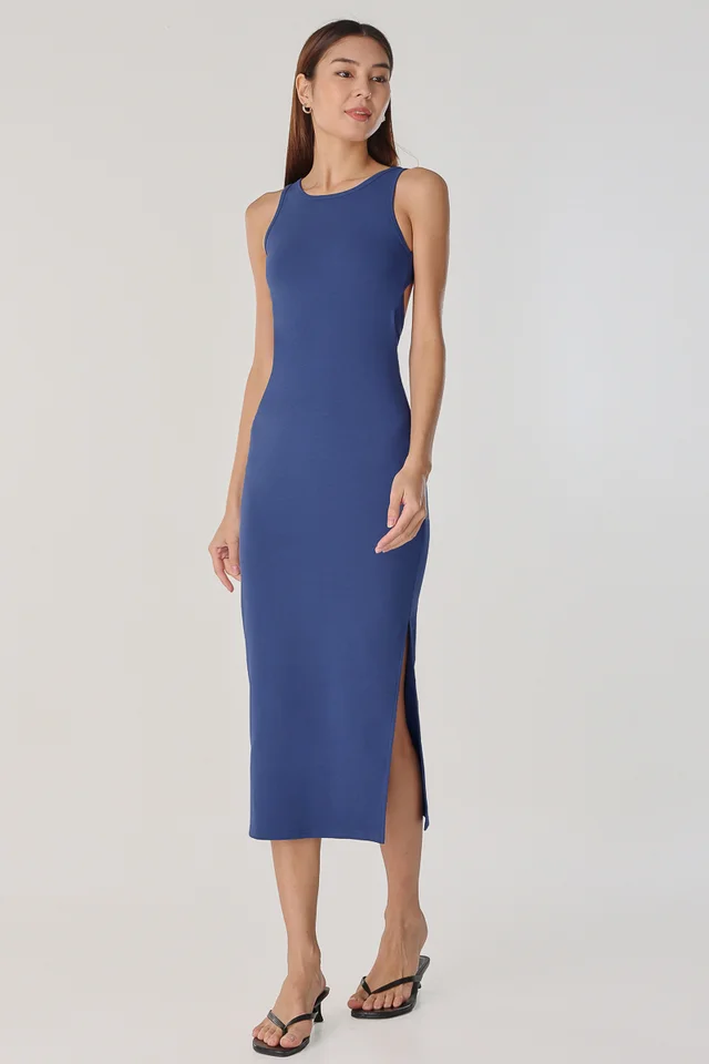 VANCE PADDED OPEN-BACK RIBBED RACER MIDI (DARK COBALT)