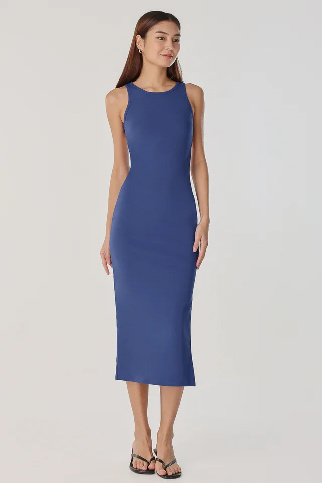 VANCE PADDED OPEN-BACK RIBBED RACER MIDI (DARK COBALT)
