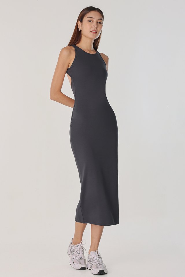 VANCE PADDED OPEN-BACK RIBBED RACER MIDI (GUNMETAL)