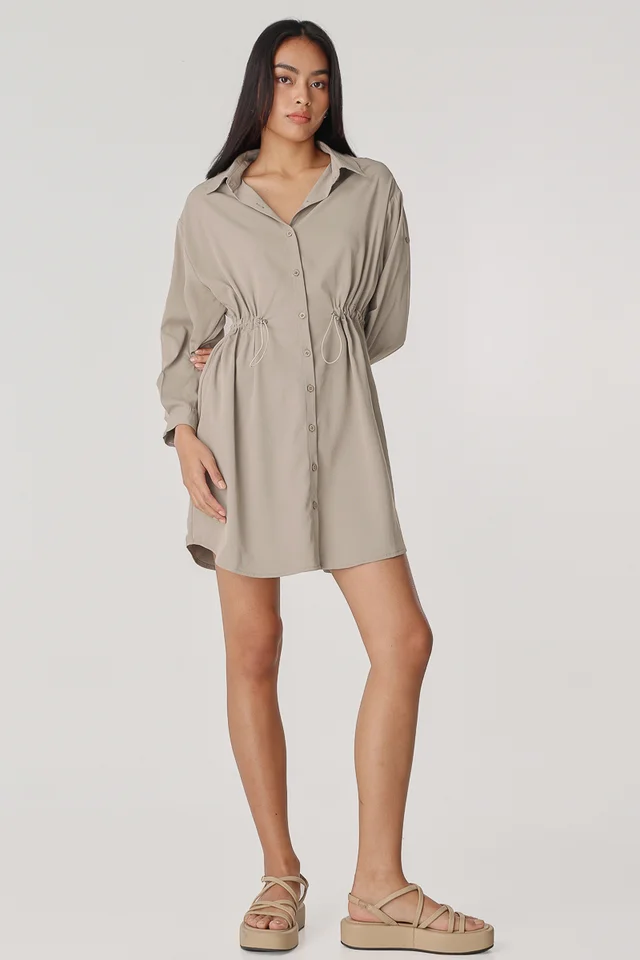 DEVON PARACHUTE BUTTON SHIRT DRESS (OLIVE SAND)