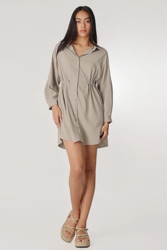DEVON PARACHUTE BUTTON SHIRT DRESS (OLIVE SAND)