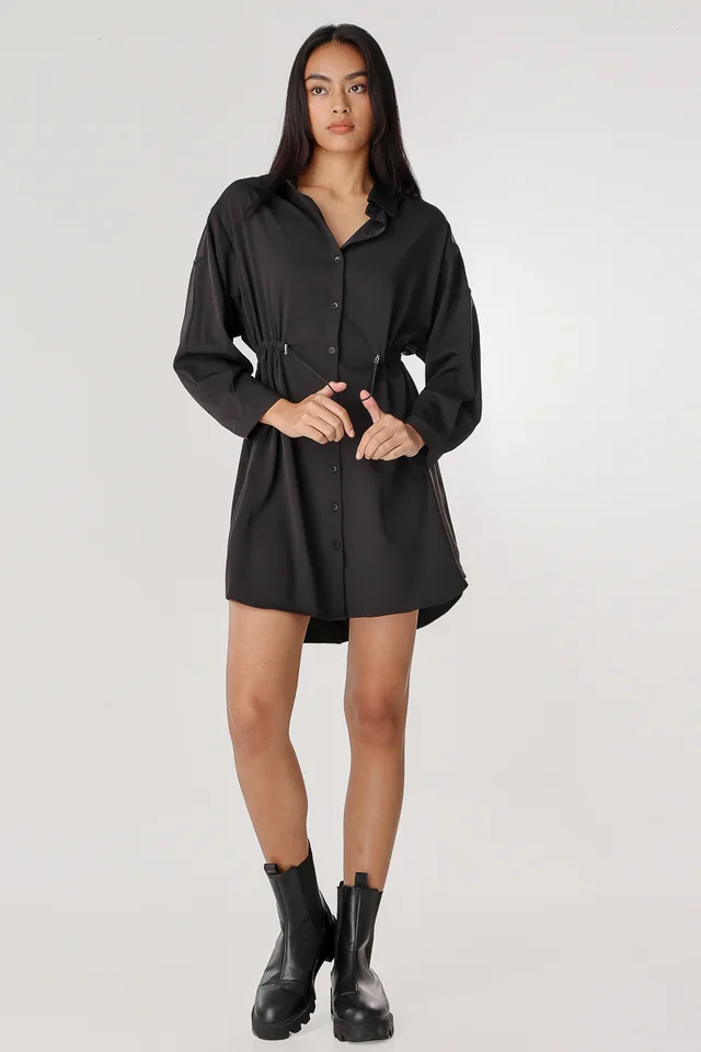 DEVON PARACHUTE BUTTON SHIRT DRESS (BLACK)