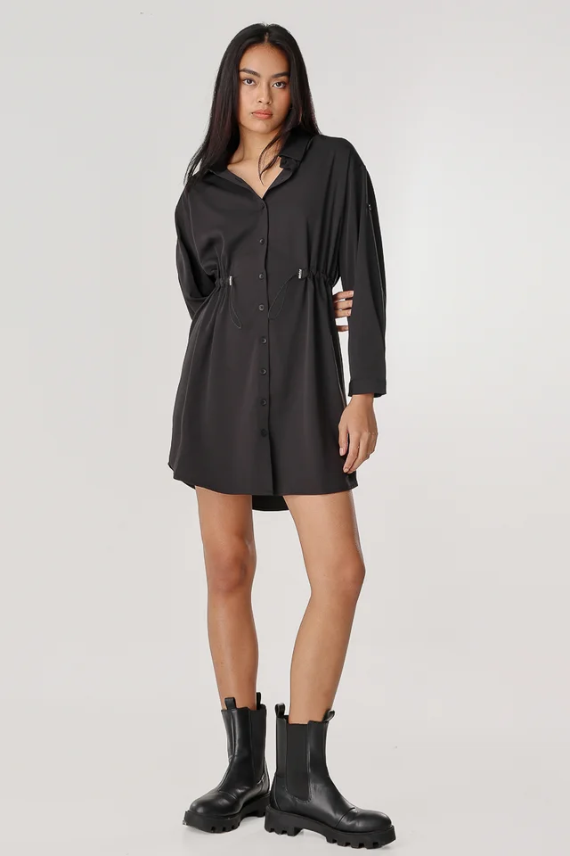 DEVON PARACHUTE BUTTON SHIRT DRESS (BLACK)