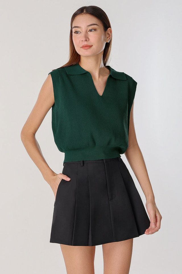 SANDY COLLARED KNIT TOP (FOREST GREEN)