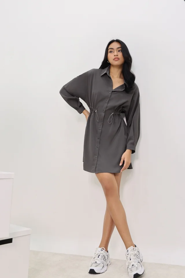 DEVON PARACHUTE BUTTON SHIRT DRESS (GRAPHITE GREY)