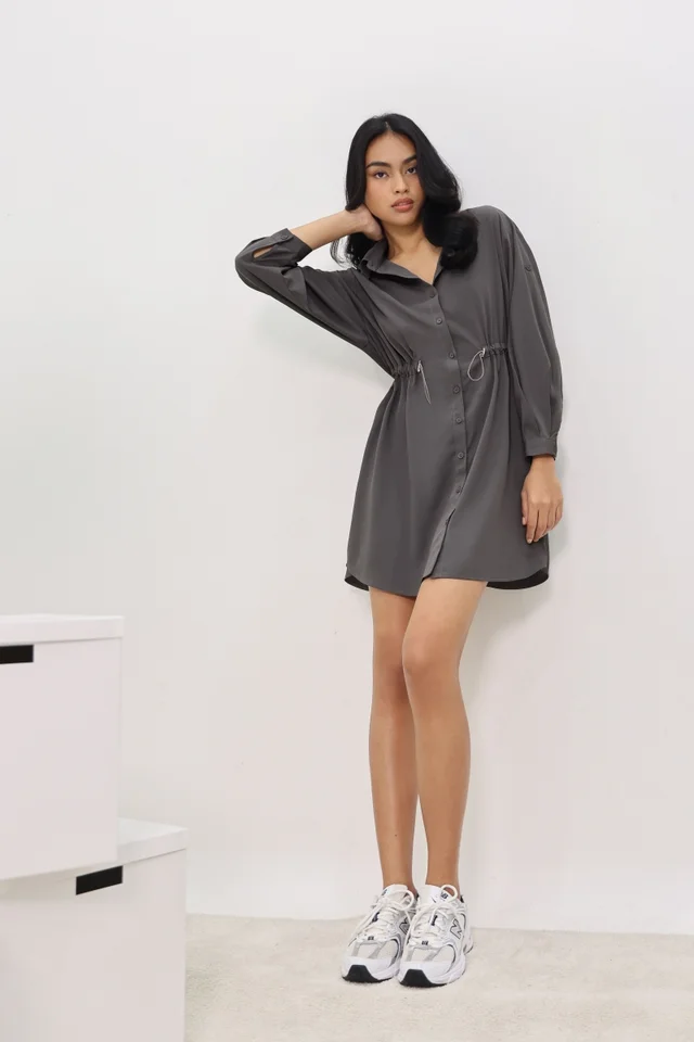 DEVON PARACHUTE BUTTON SHIRT DRESS (GRAPHITE GREY)