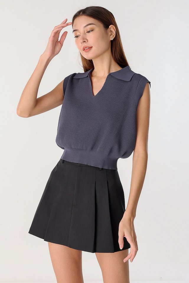 SANDY COLLARED KNIT TOP (HALE BLUE)