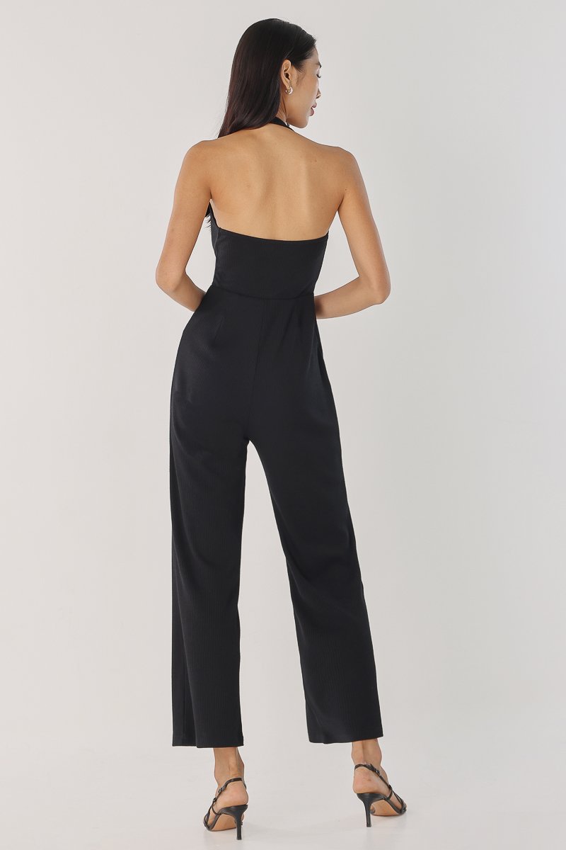 AILEEN PADDED RIBBED HALTER JUMPSUIT (ASH GREY)