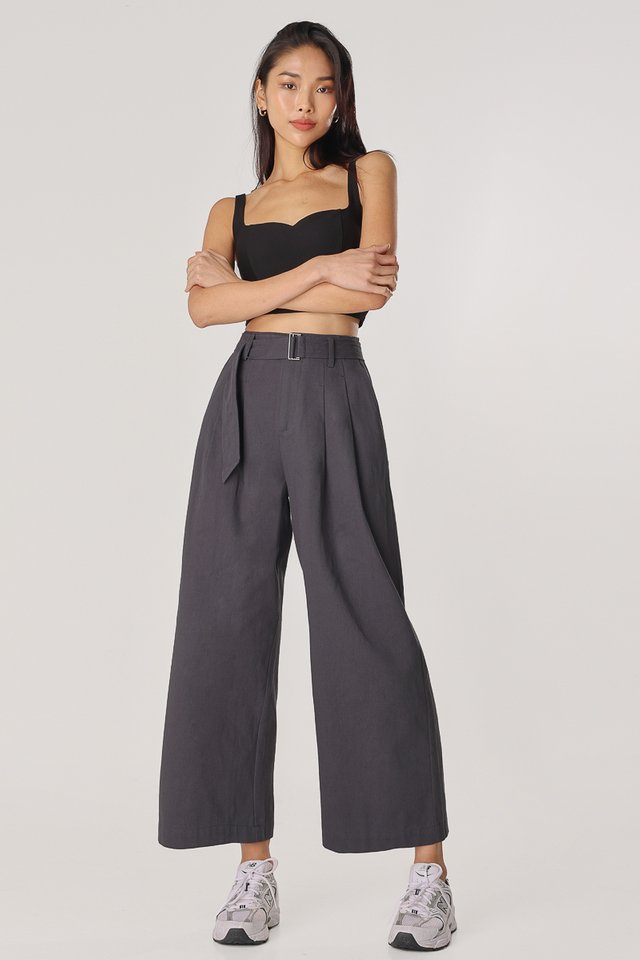 ELOY BELTED CARGO WIDE LEG PANTS (GRAPHITE)