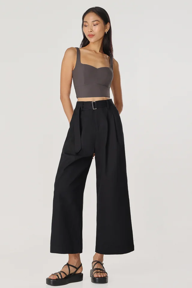 ELOY BELTED CARGO WIDE LEG PANTS (BLACK)