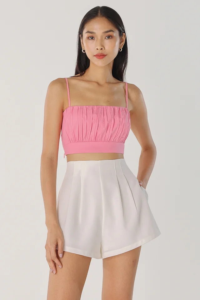 DACIE RUCHED CAMI CROP TOP (BARBIE PINK)