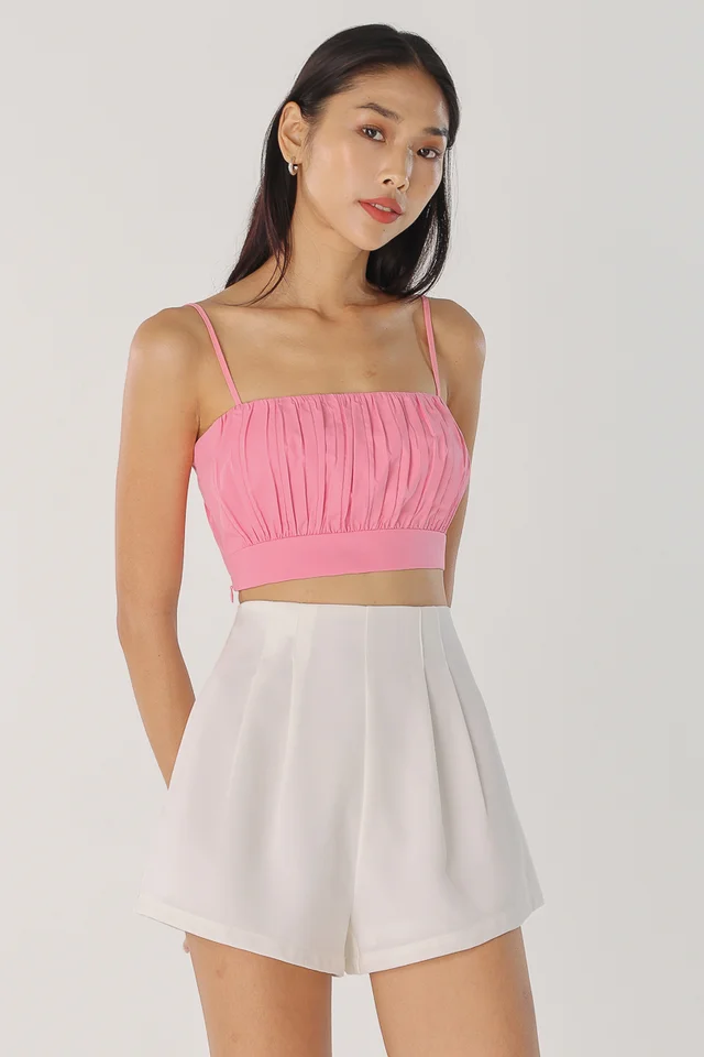 DACIE RUCHED CAMI CROP TOP (BARBIE PINK)