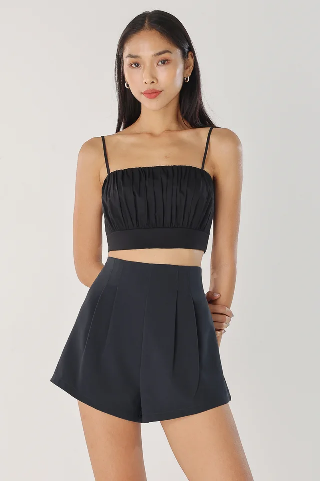 DACIE RUCHED CAMI CROP TOP (BLACK)