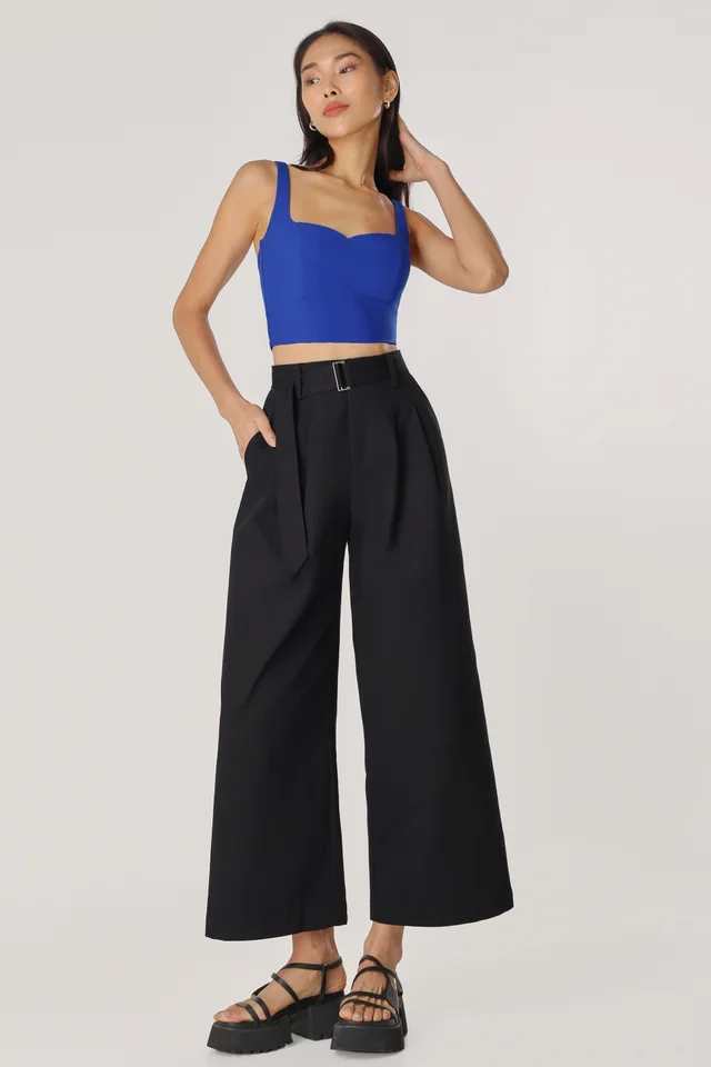 ELOY BELTED CARGO WIDE LEG PANTS (BLACK)