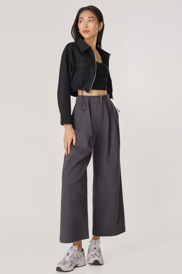 ELOY BELTED CARGO WIDE LEG PANTS (GRAPHITE)