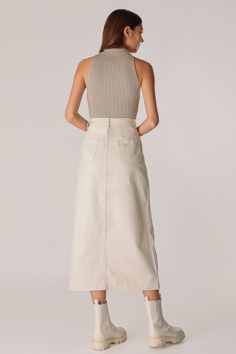 Carpenter Denim Skirt, Cream, 42% OFF