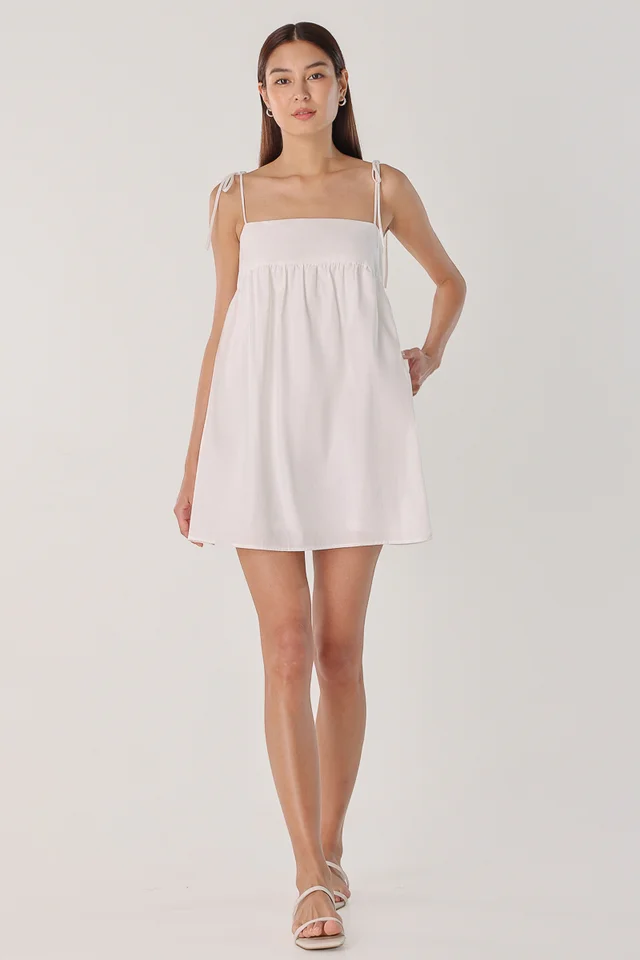 LOLA TIE-STRING PADDED BABYDOLL DRESS (WHITE)