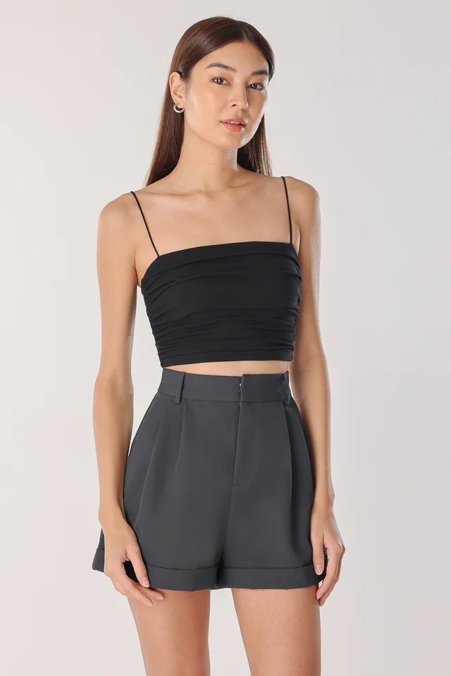 TATE PLEATED CUFFED HEM SHORTS (GRAPHITE GREY)