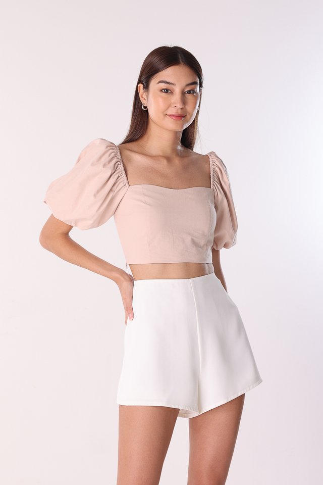 VELDA PUFF SLEEVE PADDED SWEETHEART TOP (POWDER BLUSH)