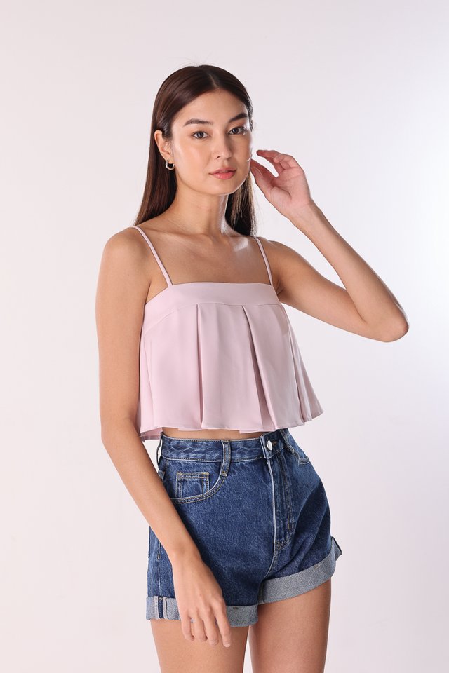 CASEY PADDED PLEATED FLARE CROP TOP (LAVENDER PINK)