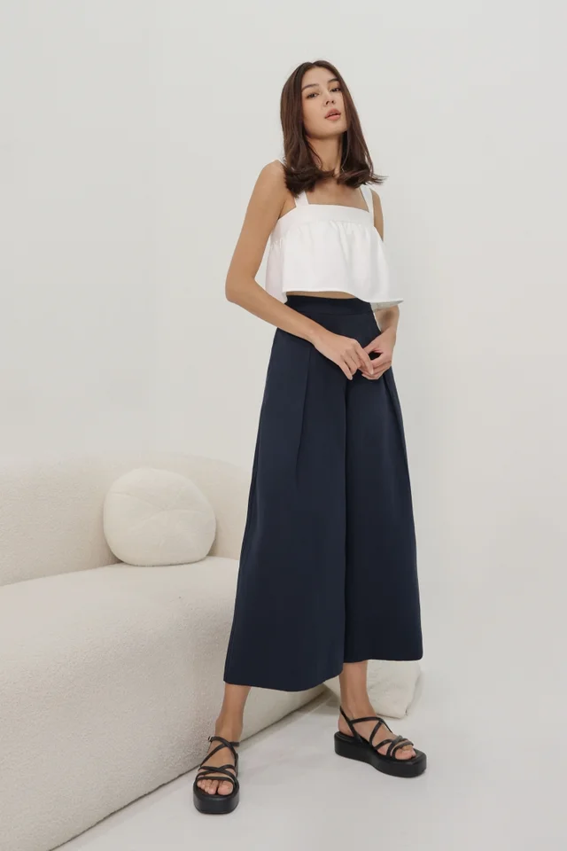 AKIRA PLEATED WIDE LEG CULOTTES (OXFORD NAVY)
