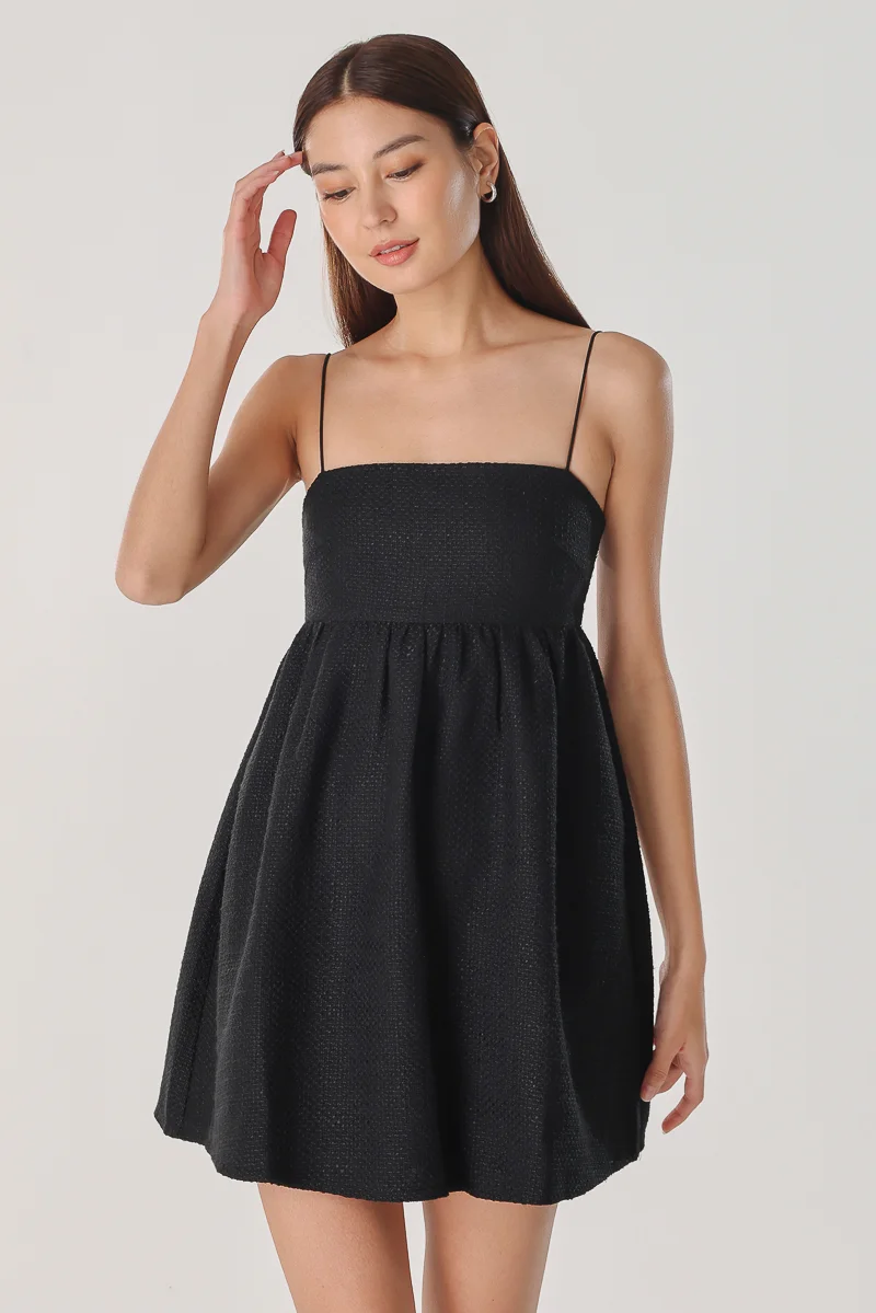 ZARIA TWEED BABYDOLL DRESS (BLACK) | Lovet
