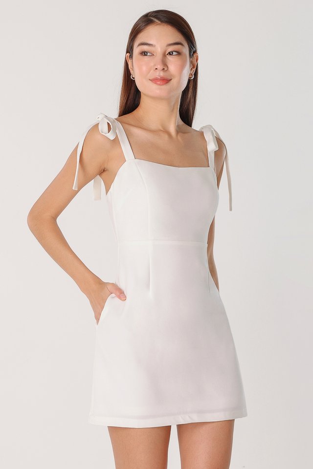PATINA TIE-RIBBON MINI DRESS (WHITE)