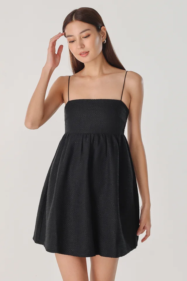ZARIA TWEED BABYDOLL DRESS (BLACK)