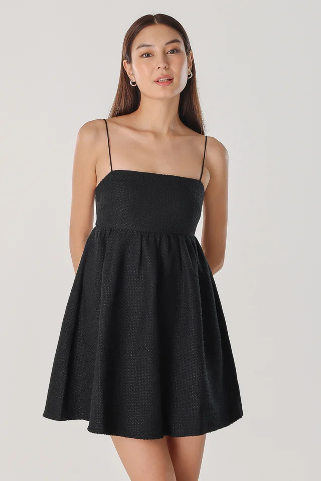 ZARIA TWEED BABYDOLL DRESS (BLACK)