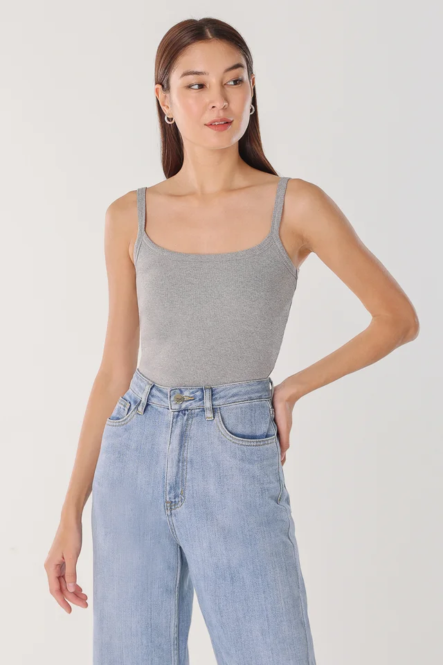 ANNETTE REVERSIBLE PADDED RIBBED TOP - REGULAR (HEATHER GREY)