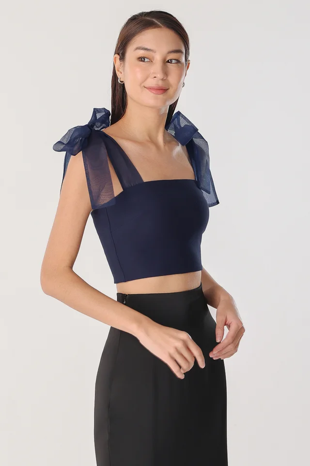 CECILIA PADDED ORGANZA TIE-RIBBON TOP (NAVY)